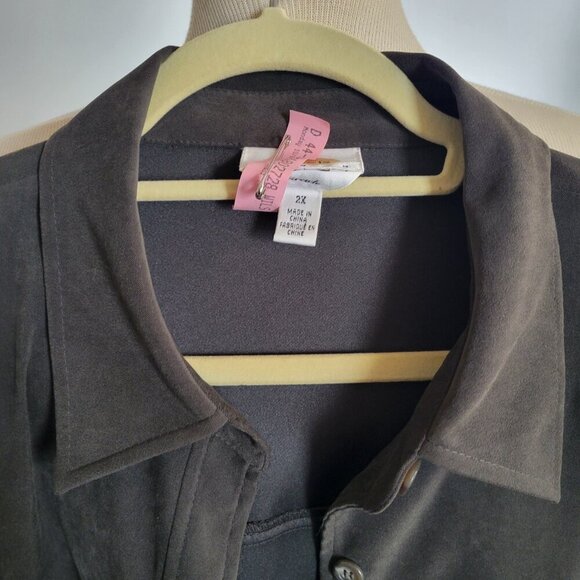 Talbots Stretch Dark Olive Green Microfiber Button-Up Shirt Jacket Shacket (2X) - Picture 2 of 16